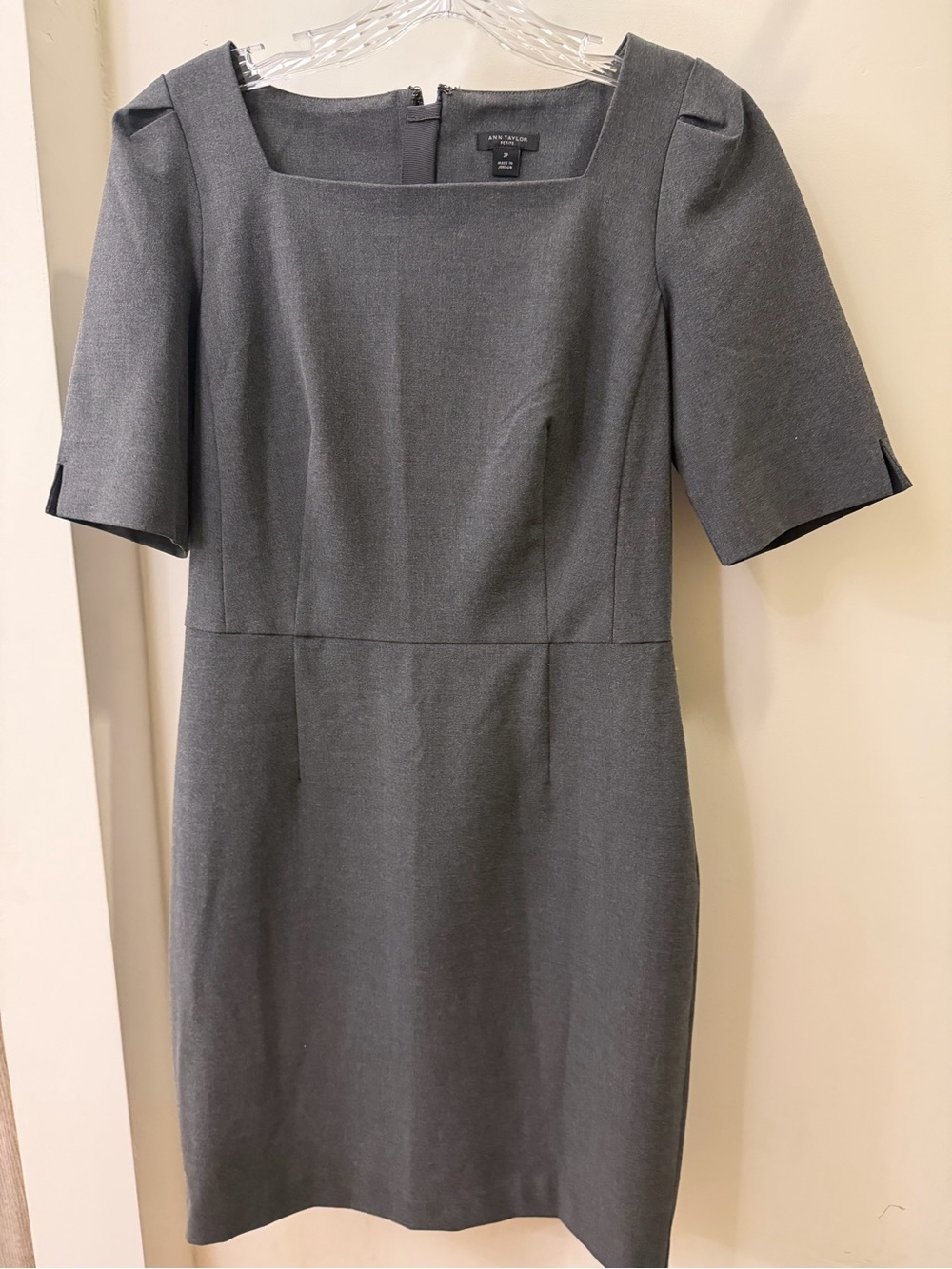 Ann Taylor Charcoal Square-Neck Midi Sheath Dress